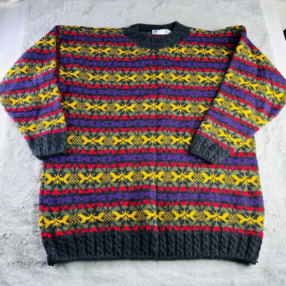 Vintage Rose Sweater Womens Small Oversized Colorful Colorful Patterned USA Made